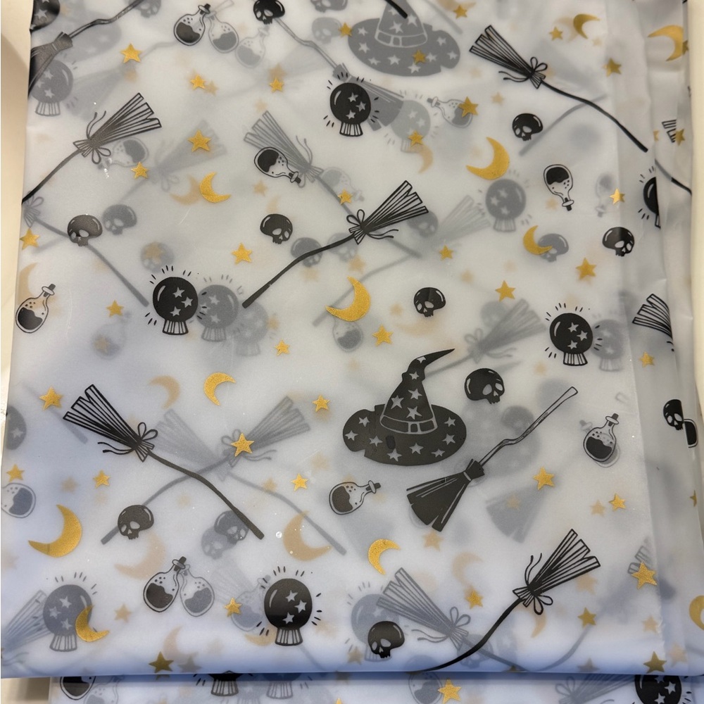 Witchy Patterned Shower Curtain - Black, Gold, Gray